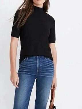 Madewell Black Short Sleeve Mock Neck Top Size XS